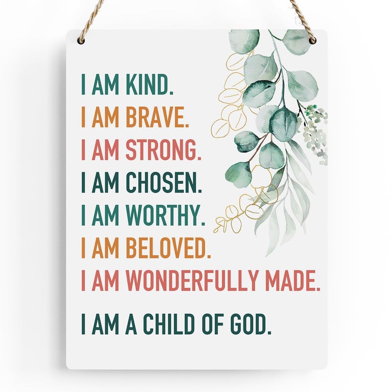BELLOWDEER Inspirational Decor I am a Child of God Scripture Wooden Hanging Sign Christian Gift for Baby Kids Girl Boy Nursery Teen Room Bible Verse Wall Art Decoration 8 x 10 Inches - Image 1