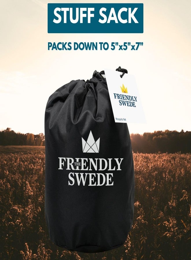 The Friendly Swede Outdoor Mosquito Net - Mosquito Netting for Camping & Bed; Army Green Bug Net with Stuff Sack, 4 Ground Stakes & Adjustable Cord; Single Bug Tent - Image 5