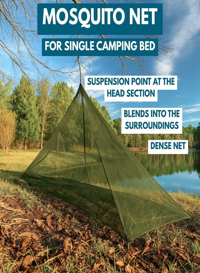 The Friendly Swede Outdoor Mosquito Net - Mosquito Netting for Camping & Bed; Army Green Bug Net with Stuff Sack, 4 Ground Stakes & Adjustable Cord; Single Bug Tent - Image 3