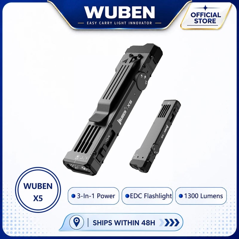 Wuben X5 1300Lm 3-in-1 White/UV/0.35mW Laser Flashlight 6 Modes, IP65, Flat Tactical EDC W/Clip, Camping Outdoor Emergency - Image 2