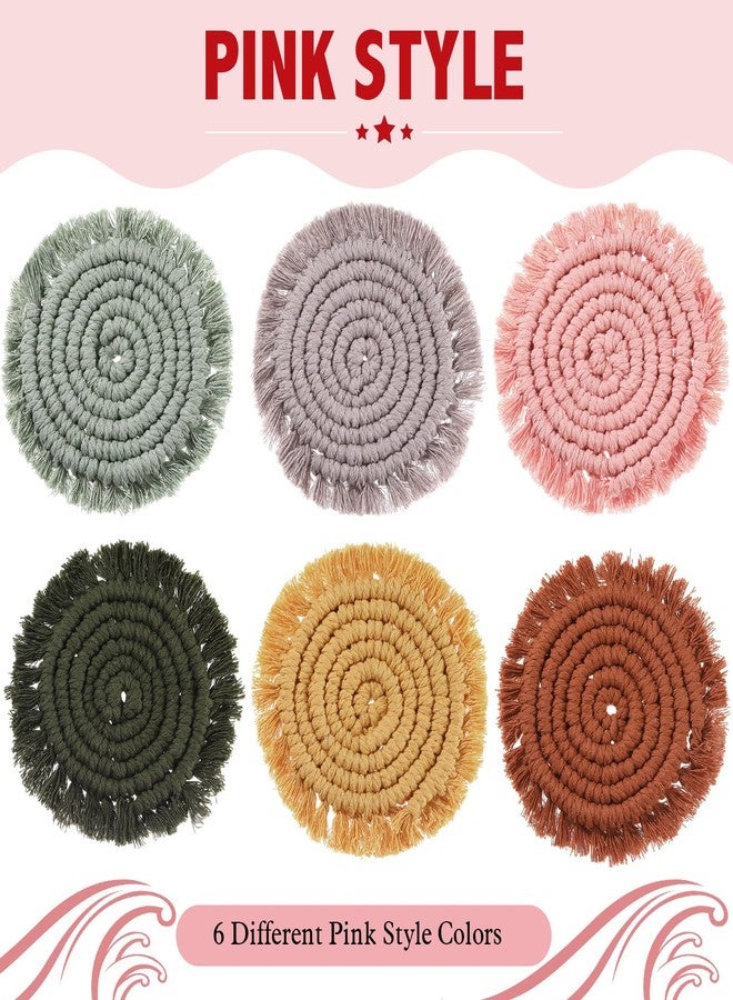 FoldTier 6 Pcs Coasters for Drinks Absorbent Boho Cotton Woven Coaster Farmhouse Tassel Macrame Coaster with Holder Housewarming Gift for Kitchen Office Coffee Table Decor, 4 in (Mix Color) - Image 4