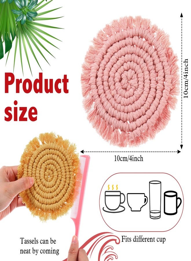 FoldTier 6 Pcs Coasters for Drinks Absorbent Boho Cotton Woven Coaster Farmhouse Tassel Macrame Coaster with Holder Housewarming Gift for Kitchen Office Coffee Table Decor, 4 in (Mix Color) - Image 2