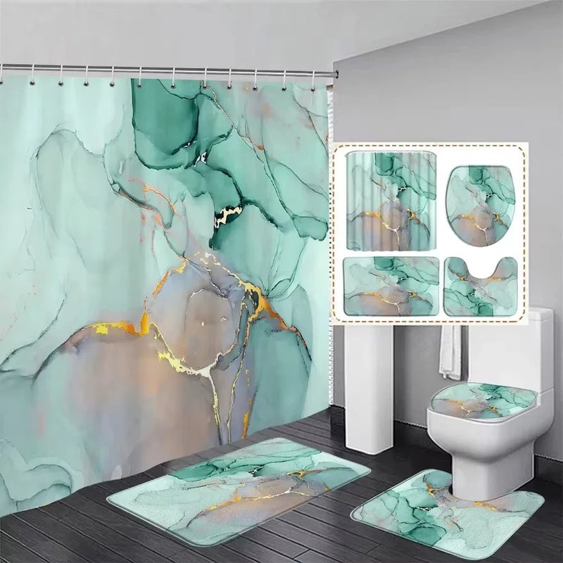 Bluejw Luxury Abstract Marble Shower Curtain Rug Set Natural Fluid Texture Waterproof Shower Curtains Set - Image 3