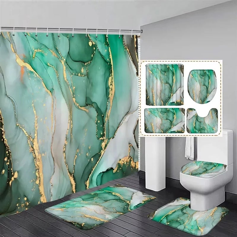 Bluejw Luxury Abstract Marble Shower Curtain Rug Set Natural Fluid Texture Waterproof Shower Curtains Set - Image 1