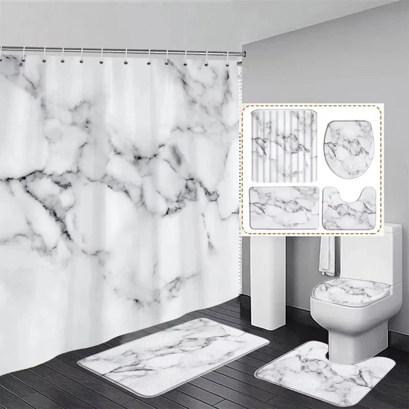 Bluejw Luxury Abstract Marble Shower Curtain Rug Set Natural Fluid Texture Waterproof Shower Curtains Set - Image 2