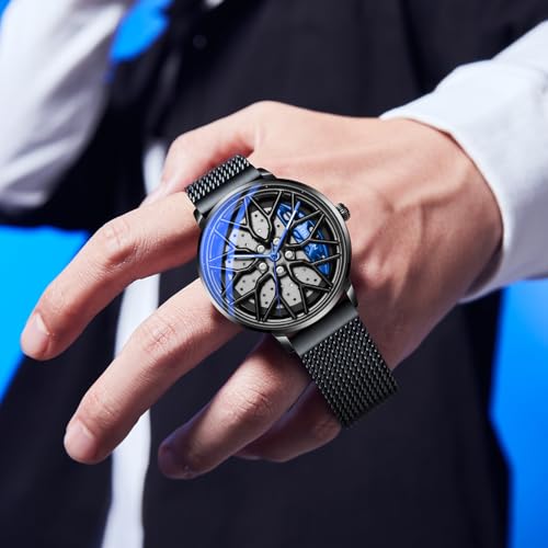 SOLLEN Men's Car Wheel Watch, Japanese Quartz Movement, 3ATM Water Resistant & Luminous Hands, Racing Style Dial and Stainless Steel Case, Gift for Car Enthusiasts - Image 3