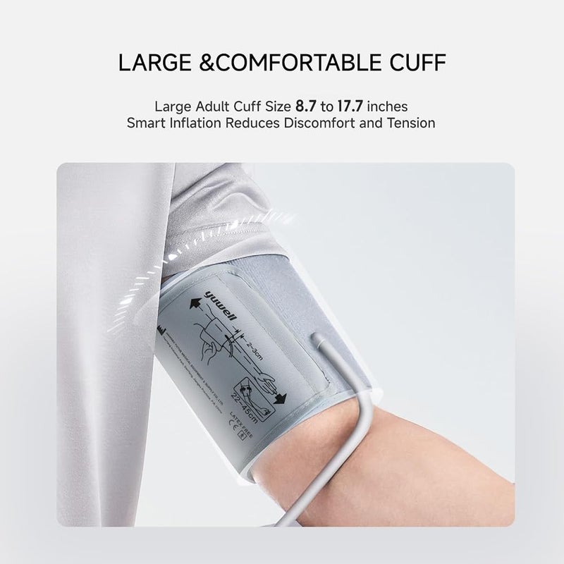 yuwell Blood Pressure Monitor, Large Upper Arm Blood Pressure Cuff, Digital Blood Pressure Machine for Home Use, Large Display, Stores 99 Readings, Voice Broadcasting with Power Adapter and Batteries - Image 2
