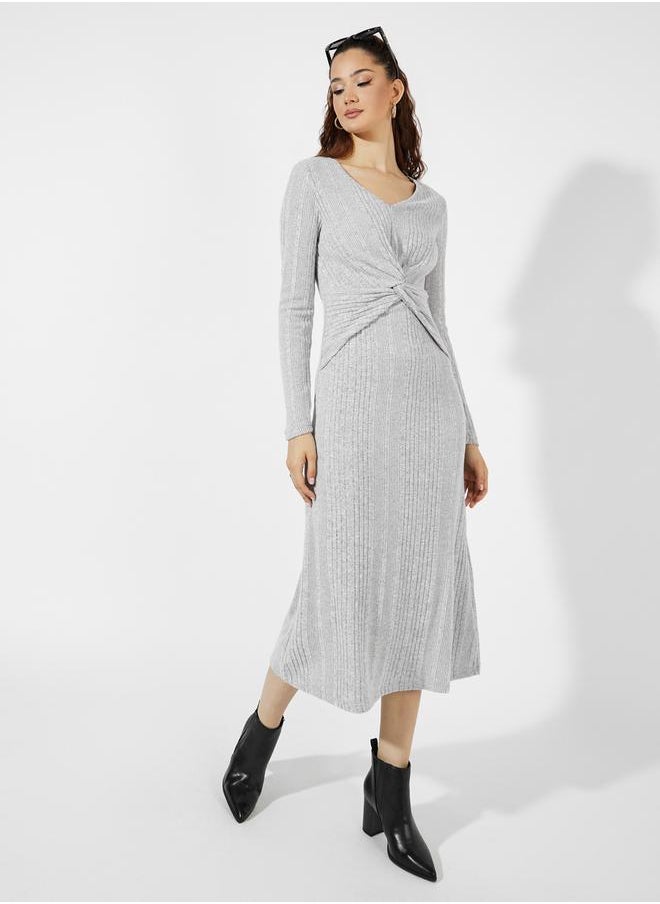 Front Knot Detail Textured Knit A-Line Midi Dress - pzsku/ZCCF074E4FB5E9F3F9CF4Z/45/_/1728492374/d4723bc3-bfcf-4e67-bb8c-d579cd133f0f