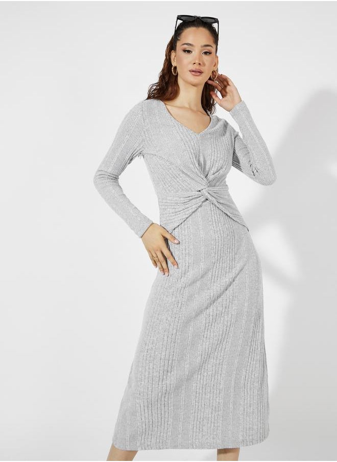 Front Knot Detail Textured Knit A-Line Midi Dress - pzsku/ZCCF074E4FB5E9F3F9CF4Z/45/_/1728492376/9d9d047e-88d8-45fa-98b0-db53e5341178