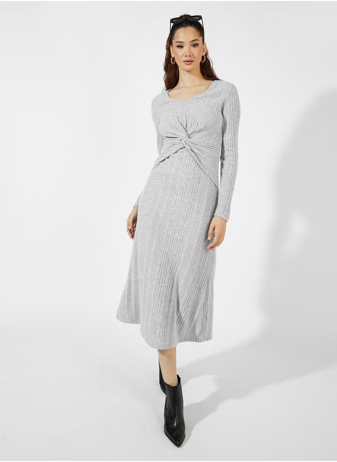 Front Knot Detail Textured Knit A-Line Midi Dress - pzsku/ZCCF074E4FB5E9F3F9CF4Z/45/_/1728492572/3f9a7d1f-8251-4874-ae0c-ed1002866d2a