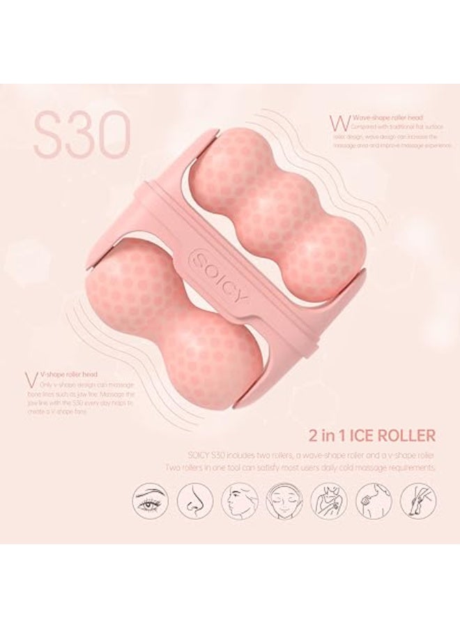 2-in-1 Ice Roller Facial Massager Skincare Rollers for Face & Eyes (Pink) - Image 2