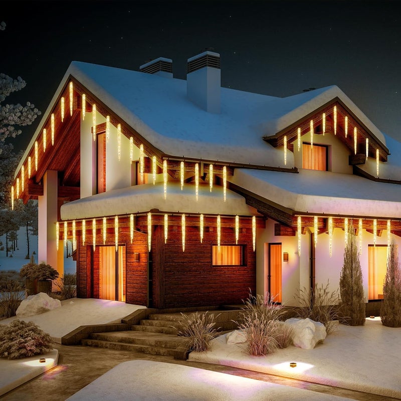 Brightown Icicle Lights Outdoor 135ft with Remote  20 Tubes 100 LED Icicle Christmas Lights Waterproof Icicle Indoor Decoration for Tree Patio Roof Holiday Decor Warm White - Image 5