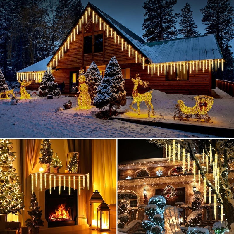 Brightown Icicle Lights Outdoor 135ft with Remote  20 Tubes 100 LED Icicle Christmas Lights Waterproof Icicle Indoor Decoration for Tree Patio Roof Holiday Decor Warm White - Image 2