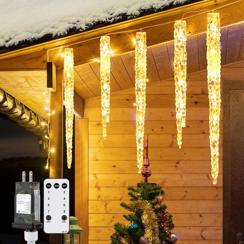 Brightown Icicle Lights Outdoor 135ft with Remote  20 Tubes 100 LED Icicle Christmas Lights Waterproof Icicle Indoor Decoration for Tree Patio Roof Holiday Decor Warm White - Image 1