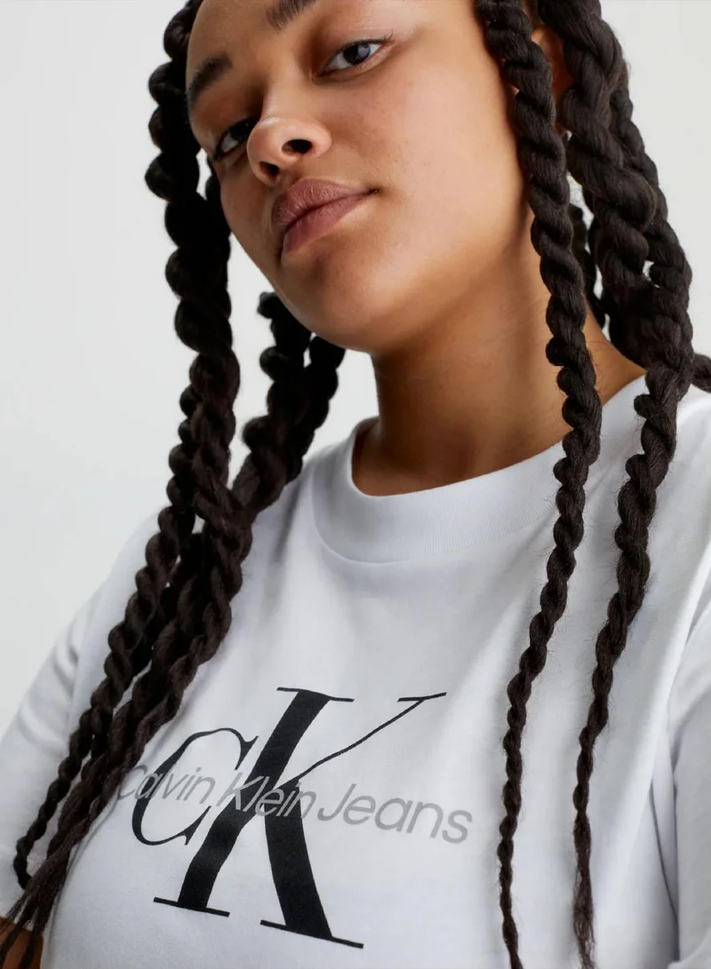 Calvin Klein Bright White Plus Size Monogram T-shirt for Women | Best Price UAE