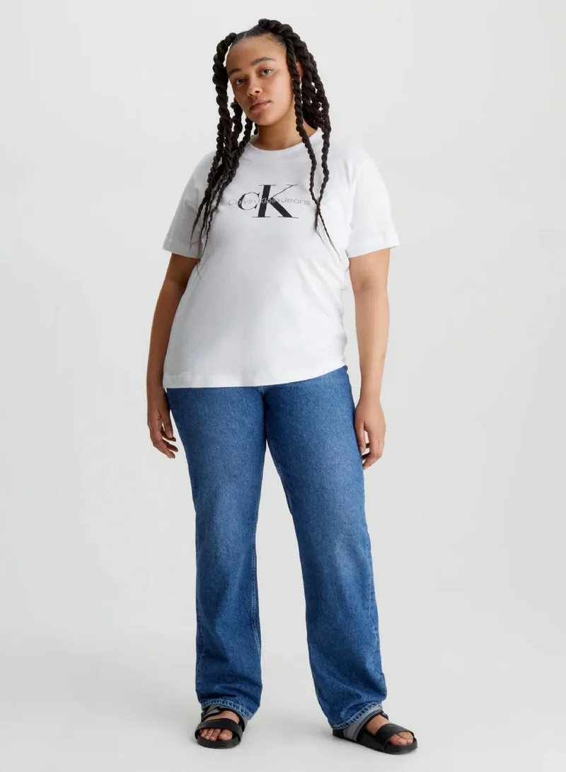 Calvin Klein Bright White Plus Size Monogram T-shirt for Women | Best Price UAE