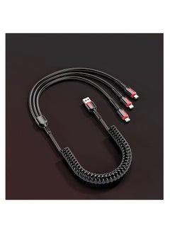 Ant 66W 3 in 1 Fast Charger Multi Function Charger Cable,  Spring Retractable Data Cable, USB Cable Cord Adapter with Lightning/Type C/USB Port (Black)  - Image 1