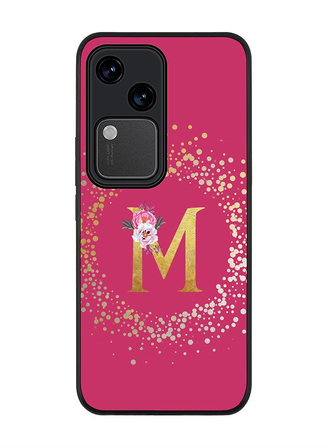 Stylizedd Rugged Black edge case for Vivo V30 5G, Slim fit Cover Custom Monogram Initial Letter Floral Pattern Alphabet - M ( Deep Pink Rose ) - Image 1