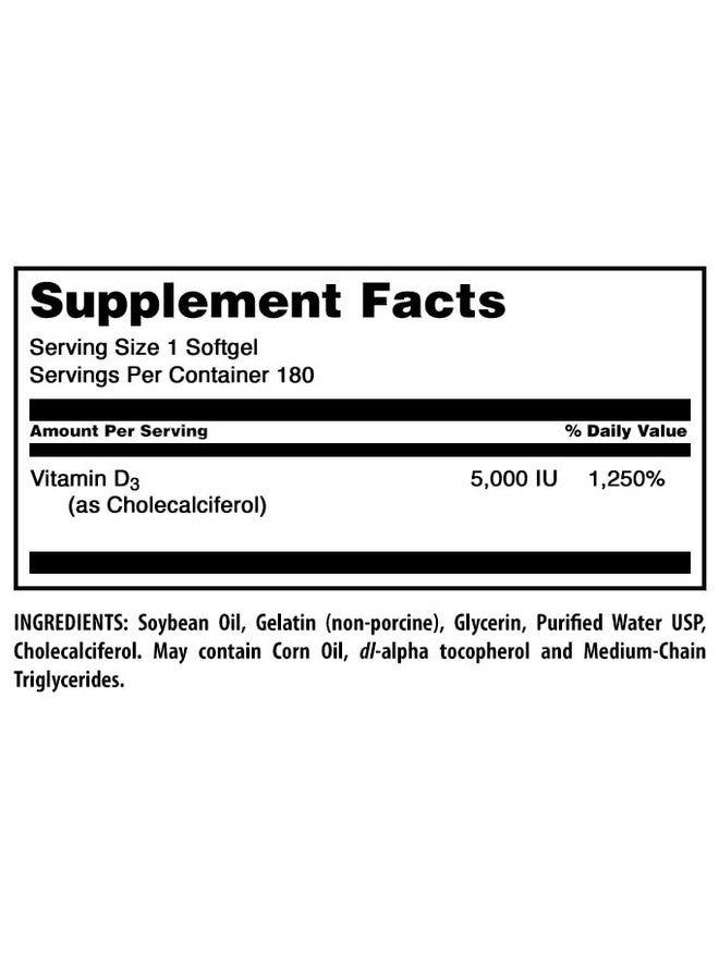 أميزينغ نيوترشن مكمل فيتامين د3 (كوليكالسيفيرول) من Amazing Formulas | 5000 وحدة دولية لكل وجبة | 180 كبسولة هلامية | غير معدلة وراثيًا | خالٍ من الجلوتين | صنع في الولايات المتحدة الأمريكية - Image 2