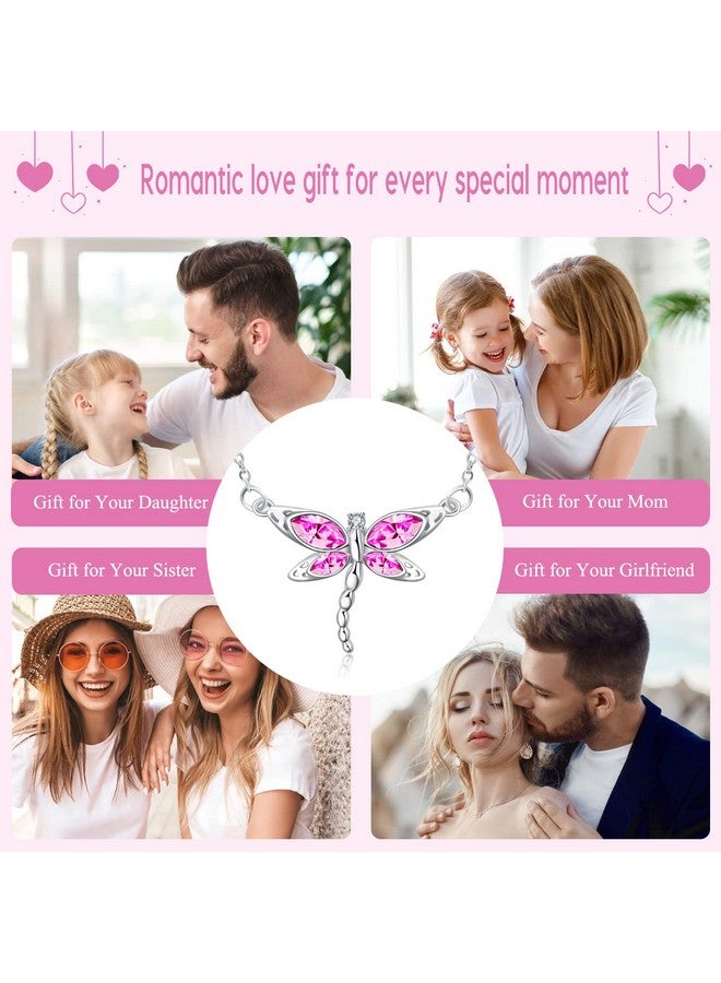 AOBOCO هدايا اليعسوب الوردي للنساء قلادة اليعسوب من الفضة الإسترلينية مجوهرات حجر الميلاد لشهر أكتوبر - Image 5