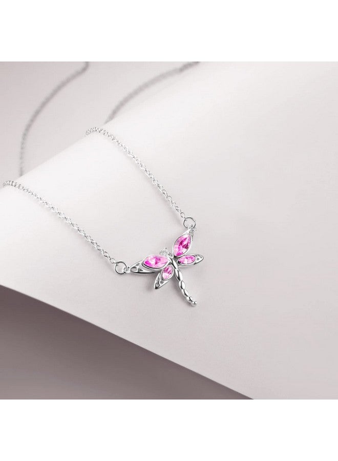 AOBOCO هدايا اليعسوب الوردي للنساء قلادة اليعسوب من الفضة الإسترلينية مجوهرات حجر الميلاد لشهر أكتوبر - Image 3