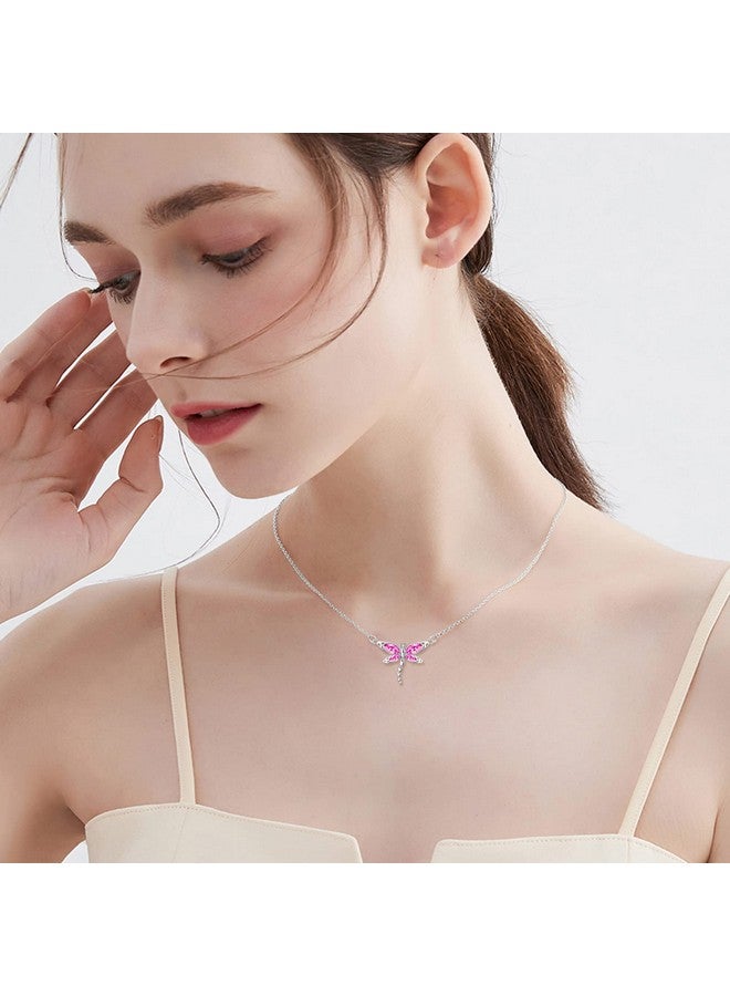 AOBOCO هدايا اليعسوب الوردي للنساء قلادة اليعسوب من الفضة الإسترلينية مجوهرات حجر الميلاد لشهر أكتوبر - Image 4