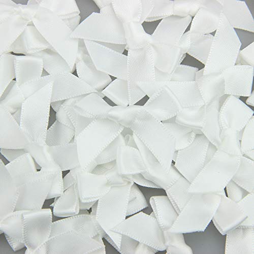 7Rainbows 50pcs Boutique Mini White Satin Ribbon Bows Appliques DIY Craft for Sewing Scrapbooking Wedding and Gift - Image 2