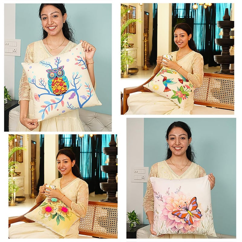 picknMAKE Beginners for Set Kit Embroidery Hand Cover Cushion DIY 2 of Pack – Covers Pillow/Cushion Handmade Bliss Hummingbird | Decor Home | 16"x16" | Pattern Printed Digitally | Included Materials All - Image 5