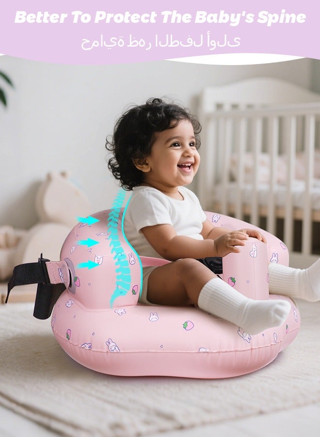 Beauenty Inflatable Baby Chair for Baby 3 Months and Up, Inflatable Baby Seat with Safety Belt and Built-in Pump, Simplified Blow Up Baby Chair, Baby Seats for Infants for Sitting Up, Strawberry - Image 2