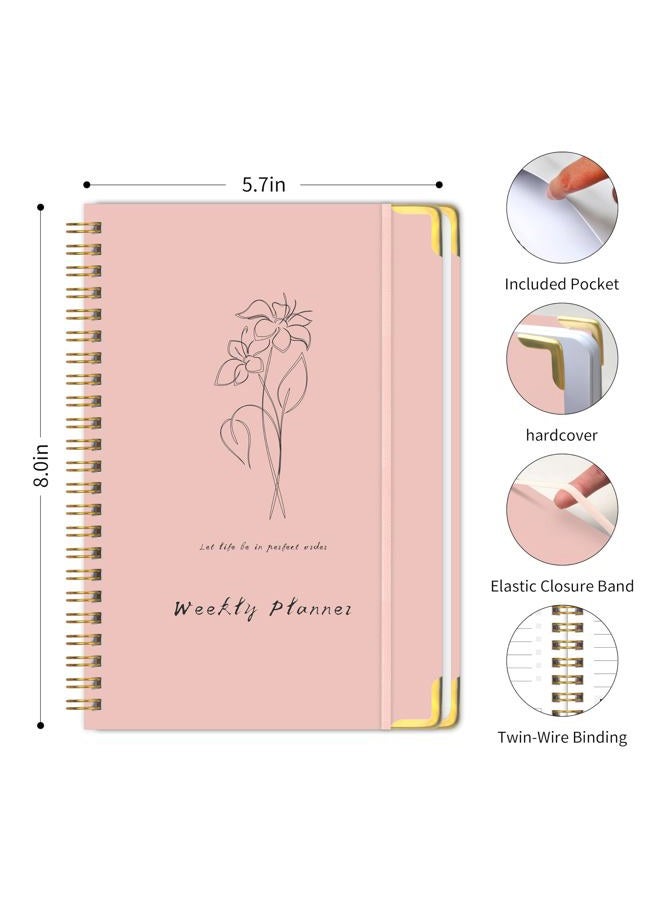 KAICN Undated Weekly Planner Hardcover with Metal Corner Notebook, A5 To Do List Planner, Habit Tracker Journal with adhesive binding, 5.7 x 8.0 inches-Pink - Image 2