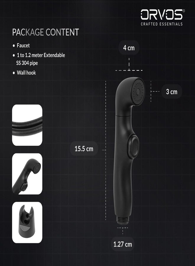 Orvos Premium Health Faucet, Swivel, ABS Outer Body with Brass Pin Inside, Black Color, with Black and Golden 1 to 1.2 Meter Extendable SS 304 Shower Hose and Wall Hook, 360 Degree Rotatable Top - Image 5