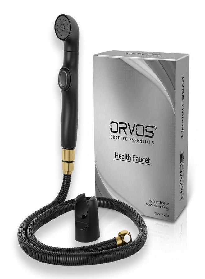 Orvos Premium Health Faucet, Swivel, ABS Outer Body with Brass Pin Inside, Black Color, with Black and Golden 1 to 1.2 Meter Extendable SS 304 Shower Hose and Wall Hook, 360 Degree Rotatable Top - Image 1