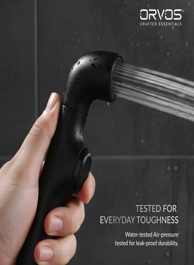Orvos Premium Health Faucet, Swivel, ABS Outer Body with Brass Pin Inside, Black Color, with Black and Golden 1 to 1.2 Meter Extendable SS 304 Shower Hose and Wall Hook, 360 Degree Rotatable Top - Image 2