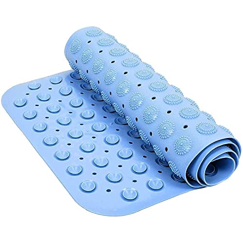VDNSI Anti Slip Bathroom Mat Rubber Bath Mats Floor Rectangle Anti Skid Mats for Bathing Area Shower mat with Strong Suction Cups & Drain Holes 35X70 CM (Blue) - Image 1