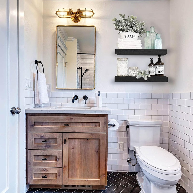 QEEIG Black Bathroom Shelves Floating Shelves for Wall Shelf Over Toilet Small Wall Mounted Modern Farmhouse 16 inch Set of 2 (008-40B) - Image 2