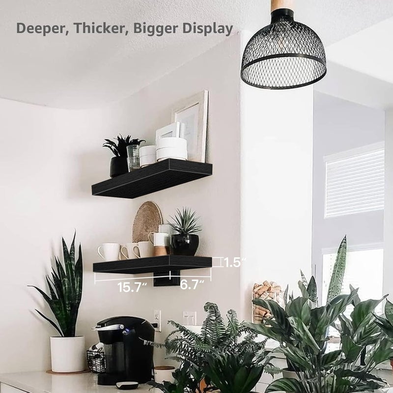 QEEIG Black Bathroom Shelves Floating Shelves for Wall Shelf Over Toilet Small Wall Mounted Modern Farmhouse 16 inch Set of 2 (008-40B) - Image 3