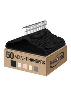 Red Dot Gift 50 Pack Black Color Velvet Clothes Hangers 45cm Heavy Duty Durable Coat and Clothes Hangers .  - Image 1