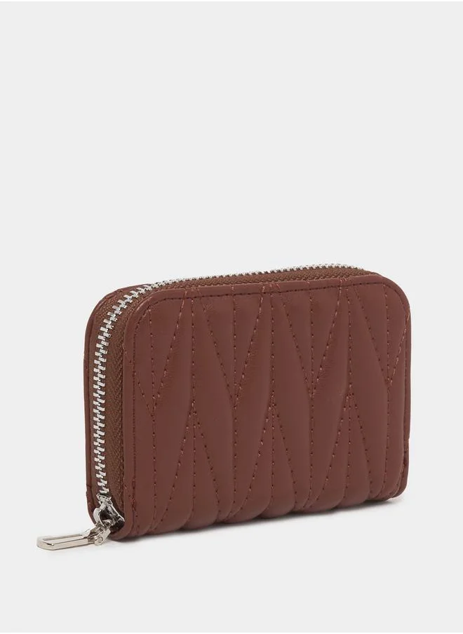 Styli Stitched Textured Zip Closure Wallet