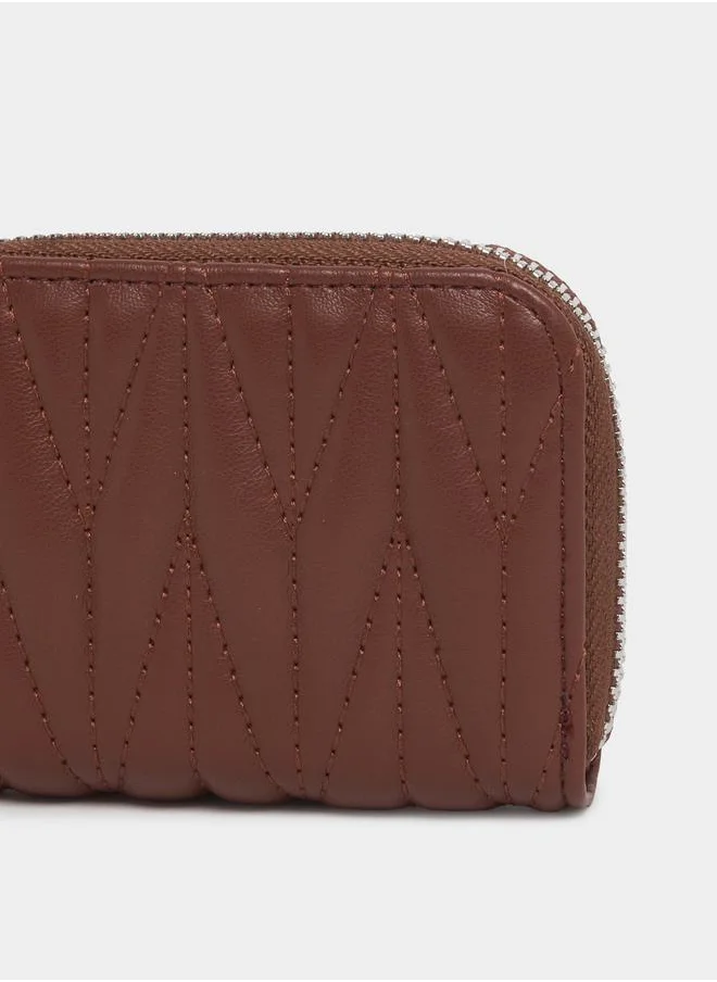 Styli Stitched Textured Zip Closure Wallet