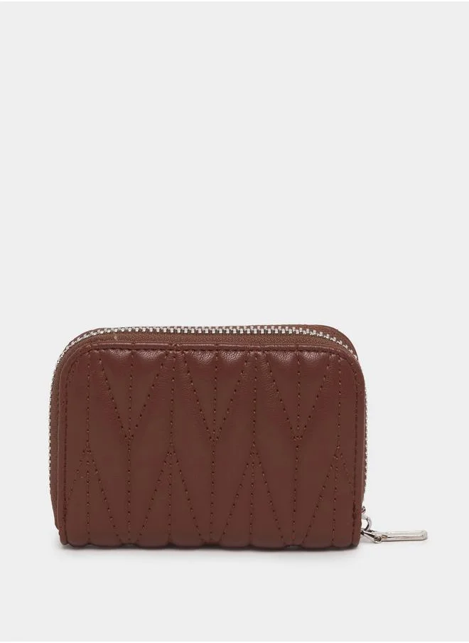 Styli Stitched Textured Zip Closure Wallet