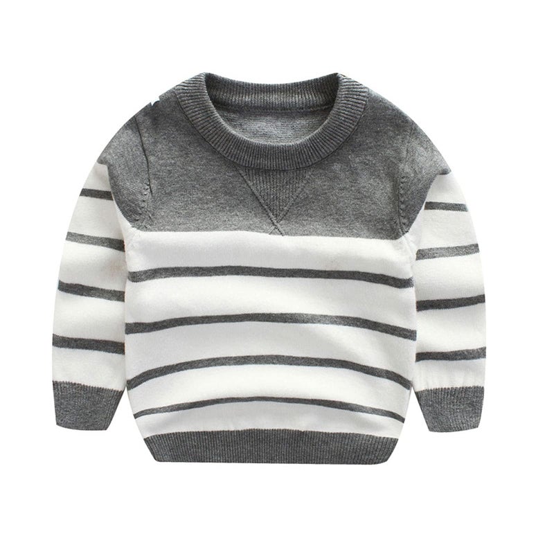 Peecabe Toddler Baby Cable Knit Sweater for Boys Long Sleeve Crewneck Striped Cotton Pullover Sweatshirt Fall Winter 1-5T (2T, Gray) - Image 1