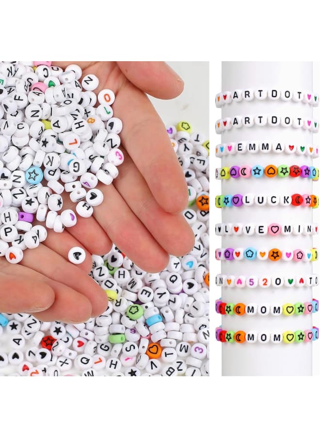 1300 Pcs Letter Beads, Acrylic Bracelet Beads, Oblate Letter Beads for Bracelets, Colorful Numbers Stars Moon Love Alphabet Beads for Jewelry Making, DIY Arts and Crafts - Image 1