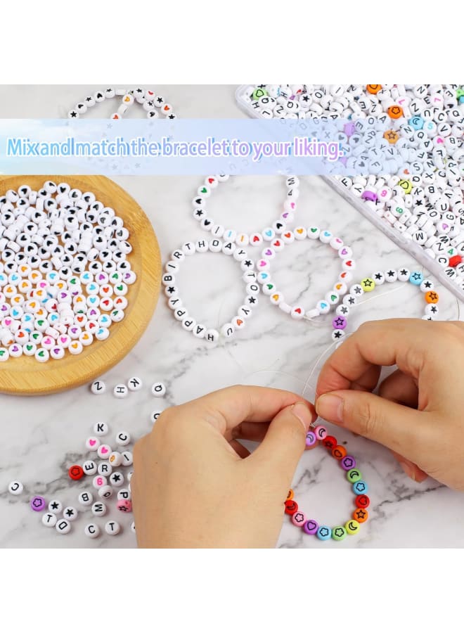1300 Pcs Letter Beads, Acrylic Bracelet Beads, Oblate Letter Beads for Bracelets, Colorful Numbers Stars Moon Love Alphabet Beads for Jewelry Making, DIY Arts and Crafts - Image 4