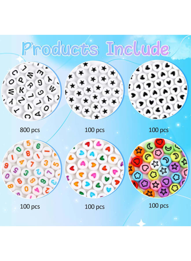 1300 Pcs Letter Beads, Acrylic Bracelet Beads, Oblate Letter Beads for Bracelets, Colorful Numbers Stars Moon Love Alphabet Beads for Jewelry Making, DIY Arts and Crafts - Image 2