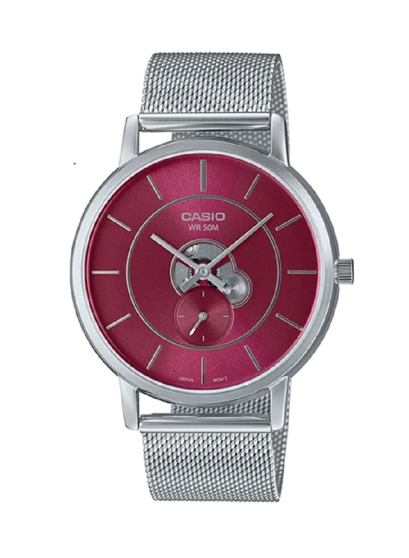 Casio Men Watch - Analog Inner Workings Dial Red Dial Stainless Steel Mesh Band MTP-B130M-4AVDF. - Image 1