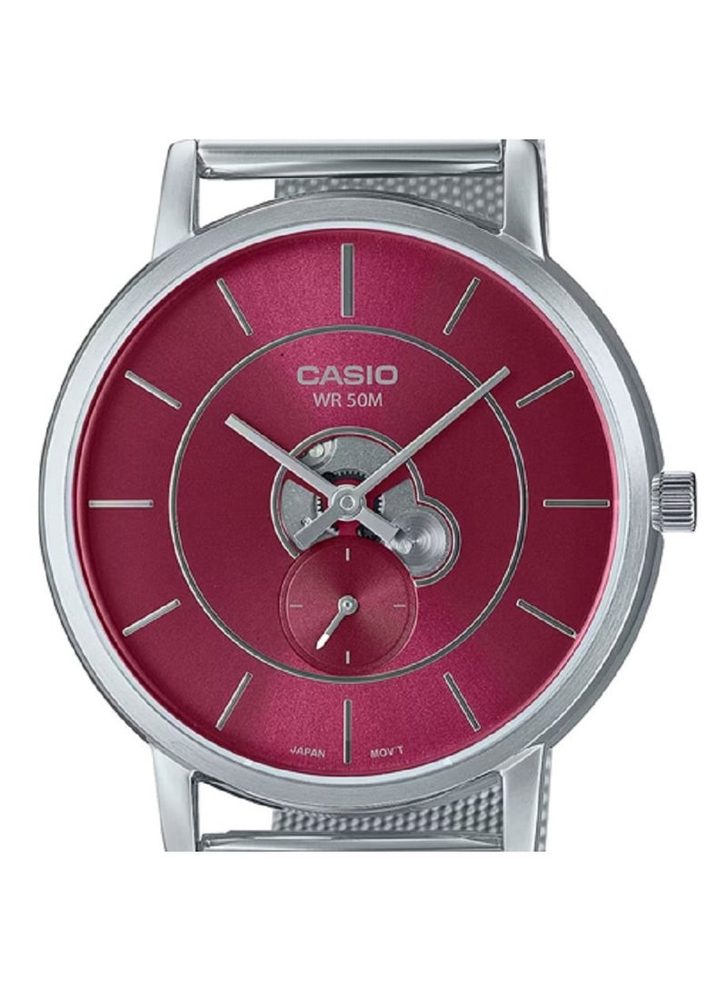 Casio Men Watch - Analog Inner Workings Dial Red Dial Stainless Steel Mesh Band MTP-B130M-4AVDF. - Image 4