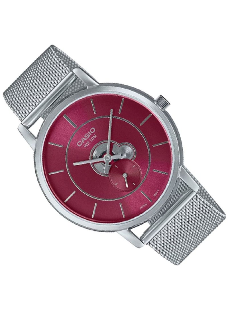 Casio Men Watch - Analog Inner Workings Dial Red Dial Stainless Steel Mesh Band MTP-B130M-4AVDF. - Image 2