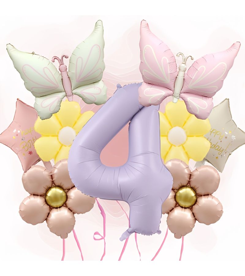 Matte Powder Beige Butterfly Daisy Purple Number 1 To 9 Foil Balloon Set For Birthday Backdrop Decorations Photo Props Home Decor Items Atmosphere Setup Number 7 - Image 5