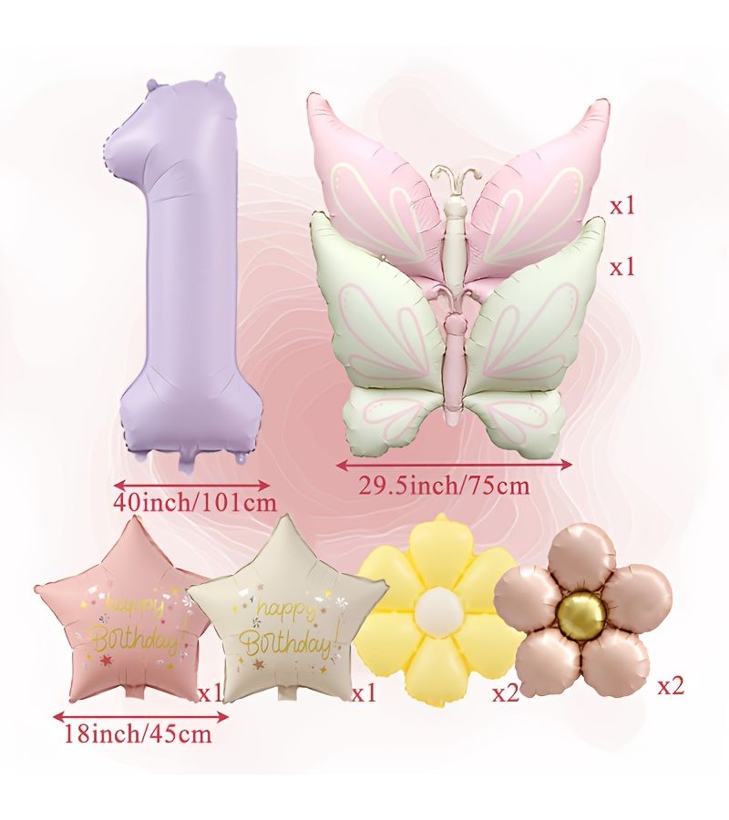 Matte Powder Beige Butterfly Daisy Purple Number 1 To 9 Foil Balloon Set For Birthday Backdrop Decorations Photo Props Home Decor Items Atmosphere Setup Number 7 - Image 3