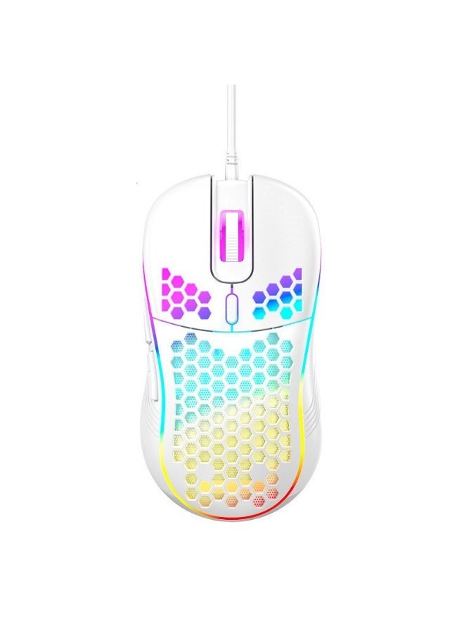 Game mouse, honeycomb perforated design game mouse, ergonomic wired mouse with RGB backlight, laptop, computer, personal computer, RGB game mouse, white
